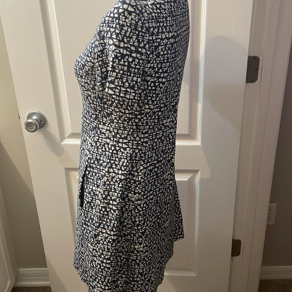 EUC Tory Burch Womens Geometric Print ZIP Front Ponte Dress Blue Size Xsmall